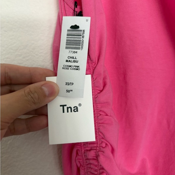 TNA  Ruched Mini Dress chill Malibu cosmo pink nwt size xs - Picture 6 of 8